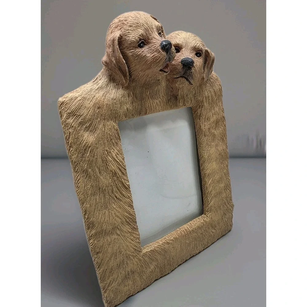 Vintage Puppy Dog Picture Frame Resin Golden Retriever Style 7x5 Photo Kitschy